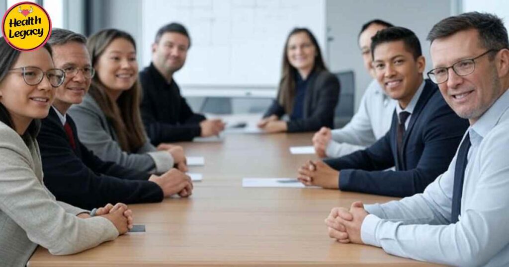 Team meeting for employer work-life balance support