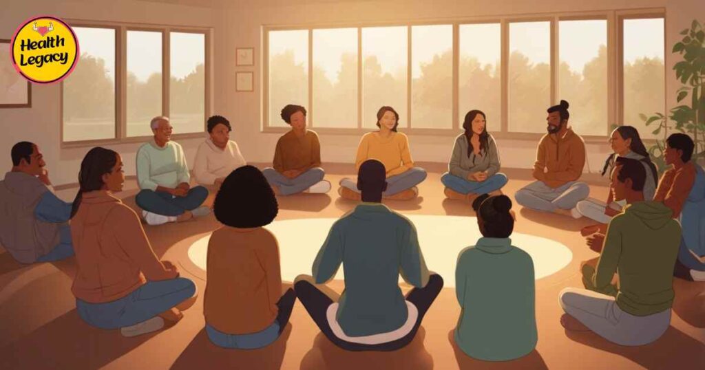 Support group meeting for mental health resources and community support