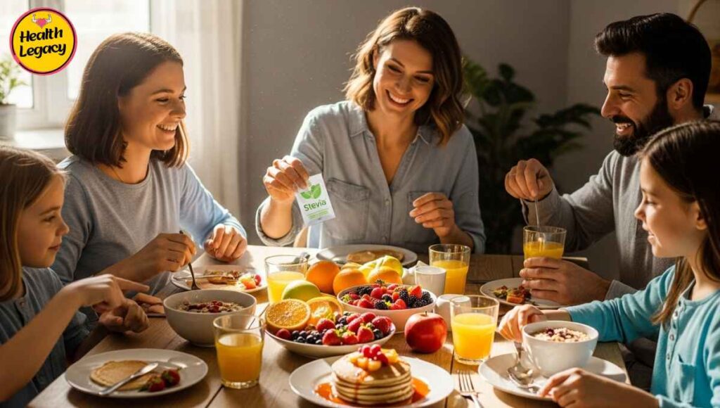 Family enjoying meal with natural sweeteners